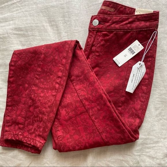 Anthropologie Pilcro High Rise Red Emboss Jeans - Picture 4 of 9